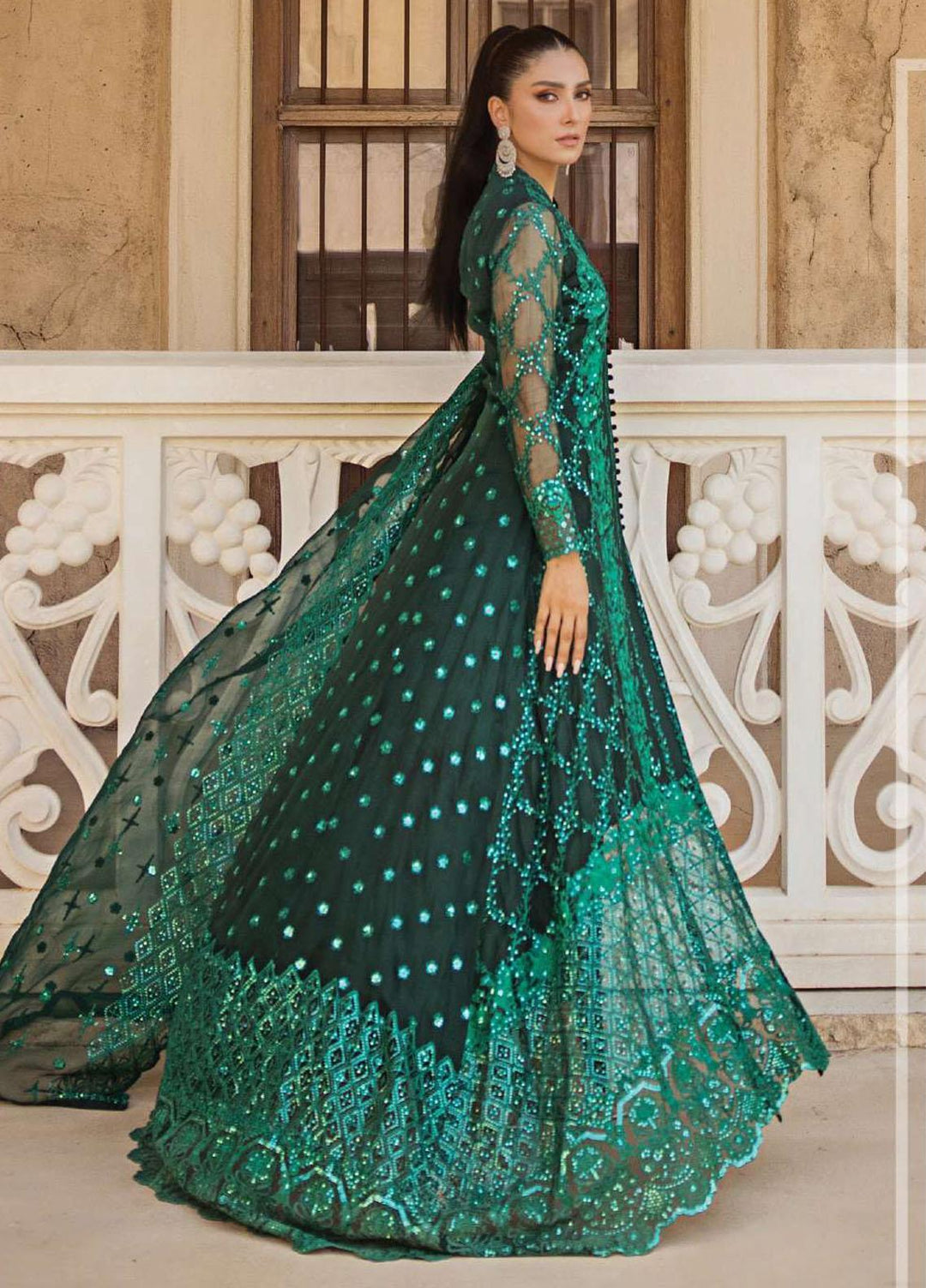 Zainab Chottani Embroidered Organza Suits Unstitched 4 Piece ZC23WF D-10 Zel Meerah - Wedding Collection