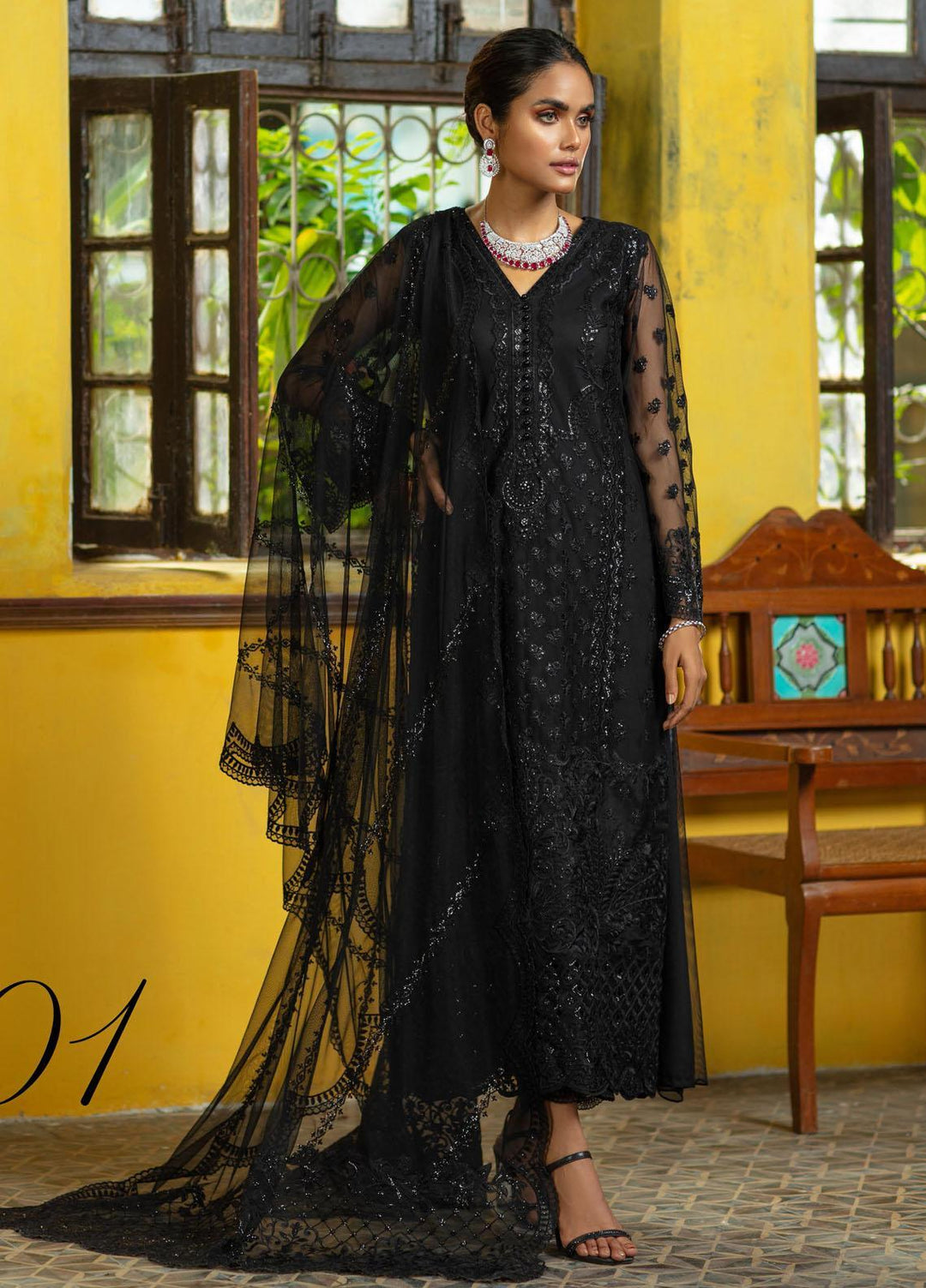 Zainab Chottani Embroidered Net Suits Unstitched 3 Piece ZC21WF Shabnam 01 - Wedding Collection