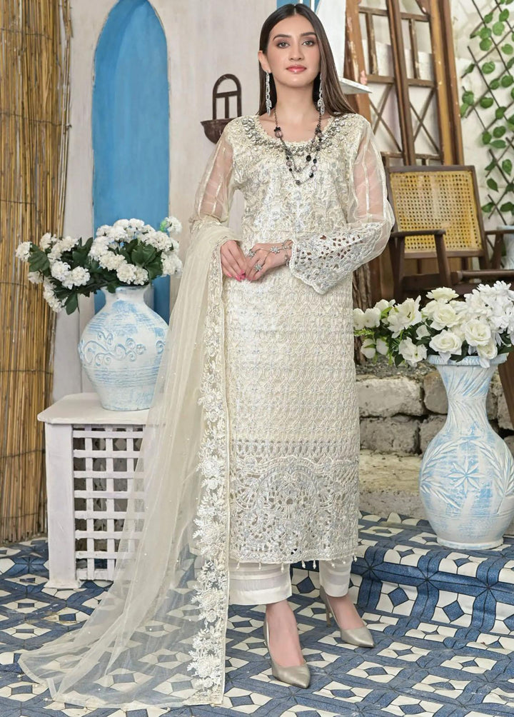 Luminous White By Zainab Fazlani Embroidered Chiffon Suits Unstitched 3 Piece ZFL22L Gul Afshan - Luxury Collection
