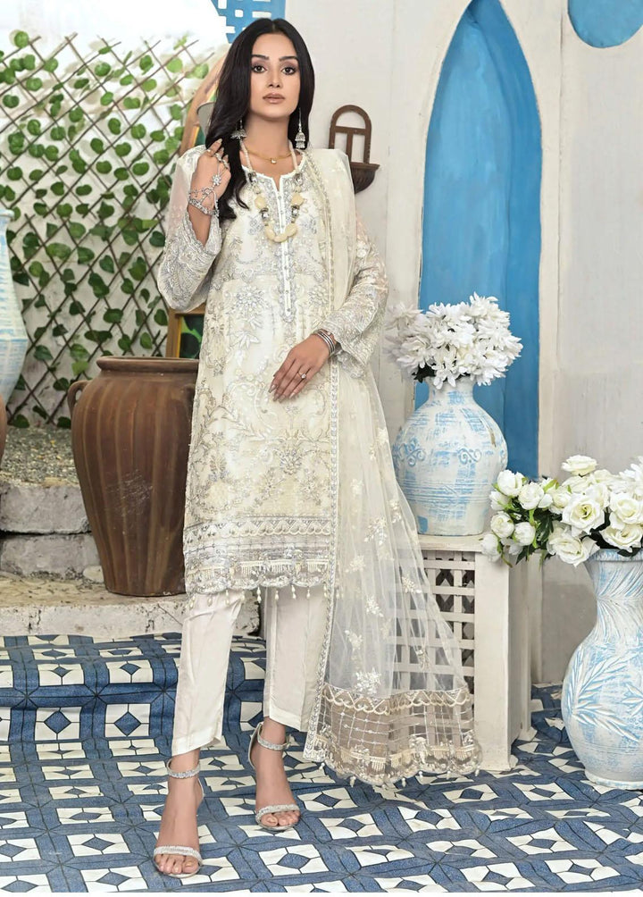Luminous White By Zainab Fazlani Embroidered Chiffon Suits Unstitched 3 Piece ZFL22L Mehtab - Luxury Collection