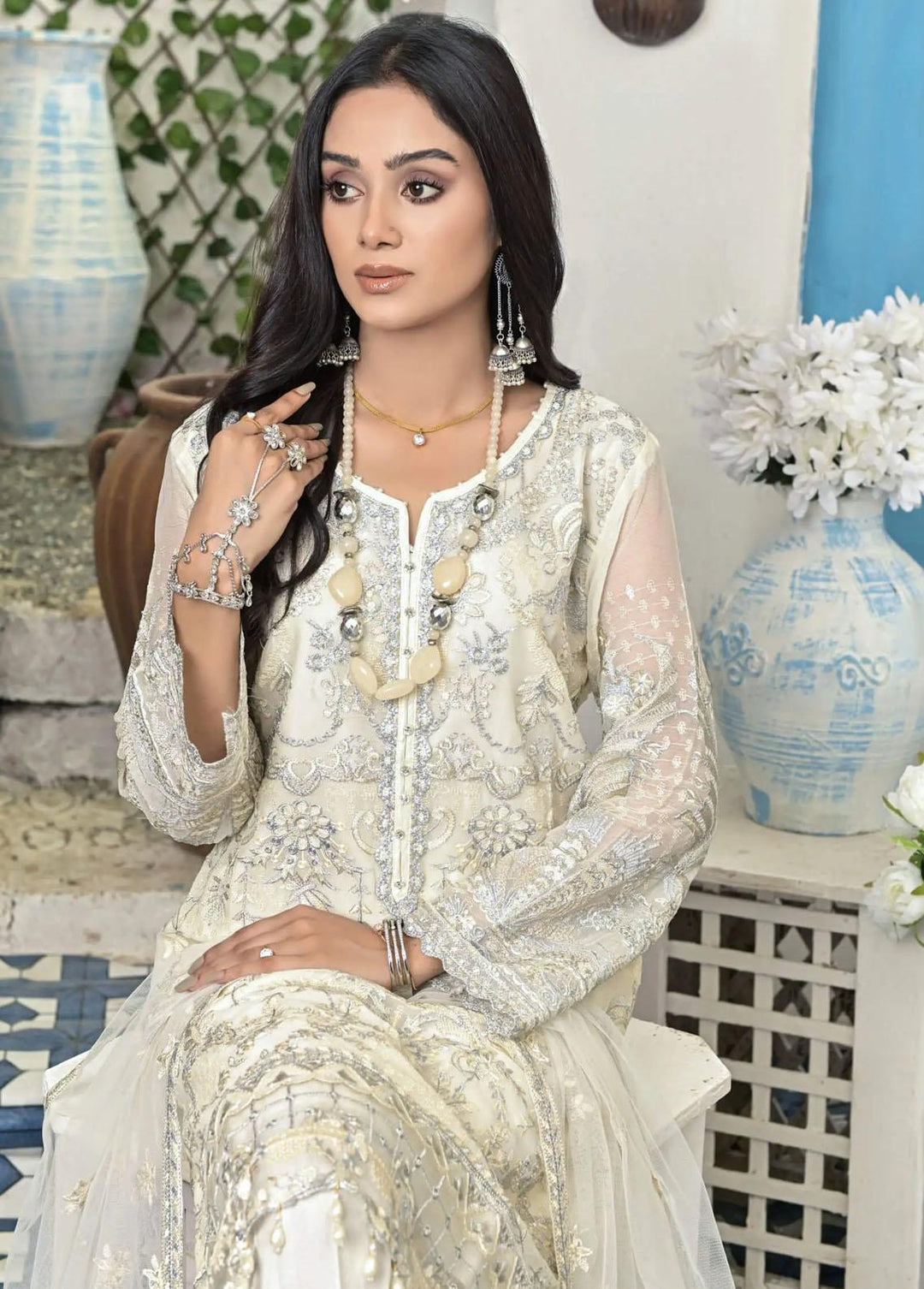 Luminous White By Zainab Fazlani Embroidered Chiffon Suits Unstitched 3 Piece ZFL22L Mehtab - Luxury Collection
