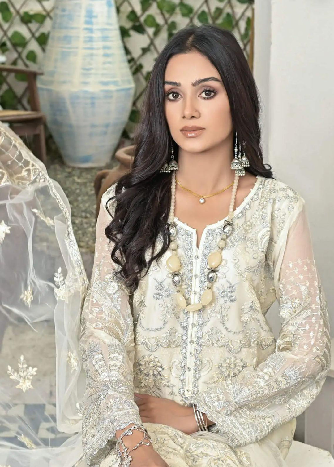 Luminous White By Zainab Fazlani Embroidered Chiffon Suits Unstitched 3 Piece ZFL22L Mehtab - Luxury Collection
