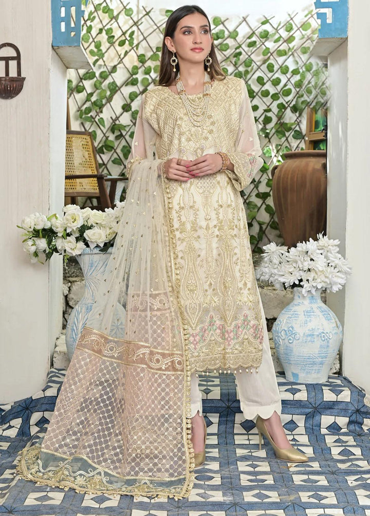 Luminous White By Zainab Fazlani Embroidered Chiffon Suits Unstitched 3 Piece ZFL22L Safiya - Luxury Collection