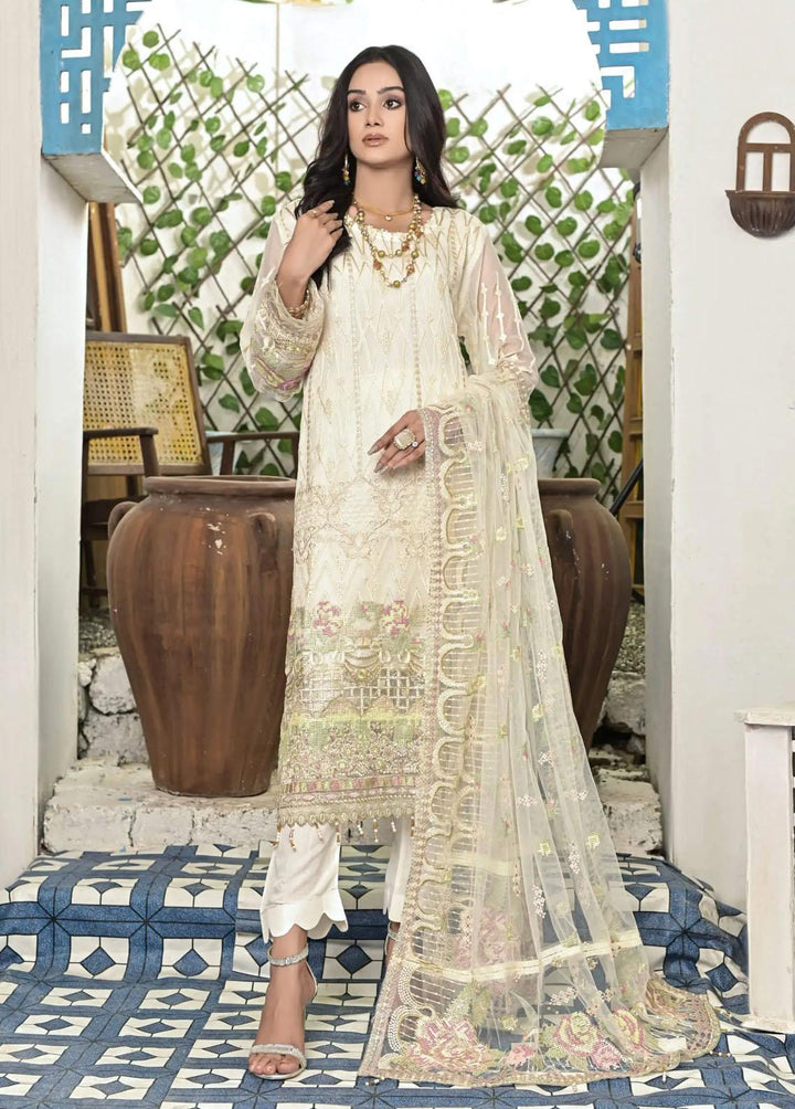 Luminous White By Zainab Fazlani Embroidered Chiffon Suits Unstitched 3 Piece ZFL22L Zobra - Luxury Collection