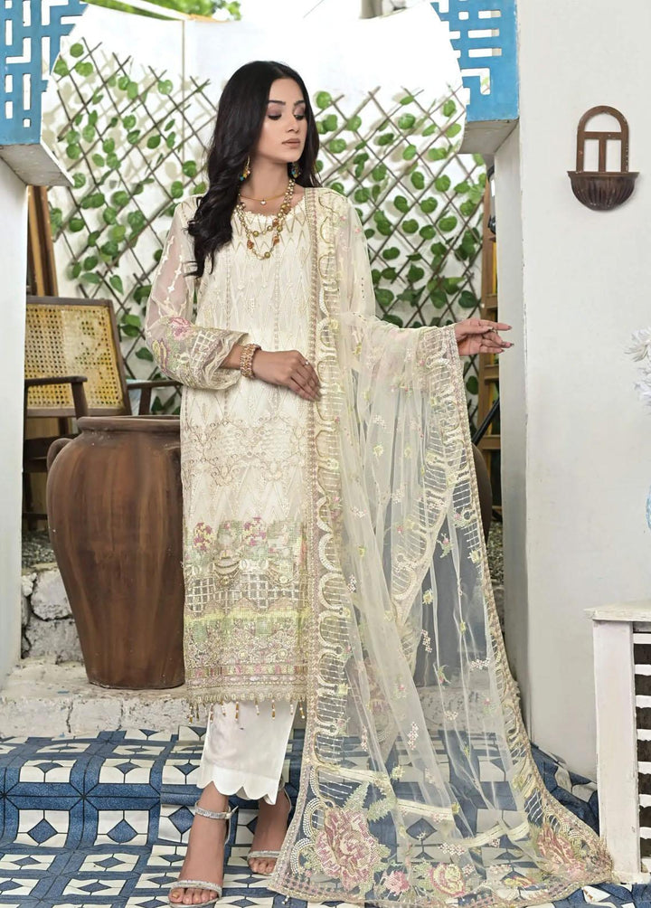 Luminous White By Zainab Fazlani Embroidered Chiffon Suits Unstitched 3 Piece ZFL22L Zobra - Luxury Collection