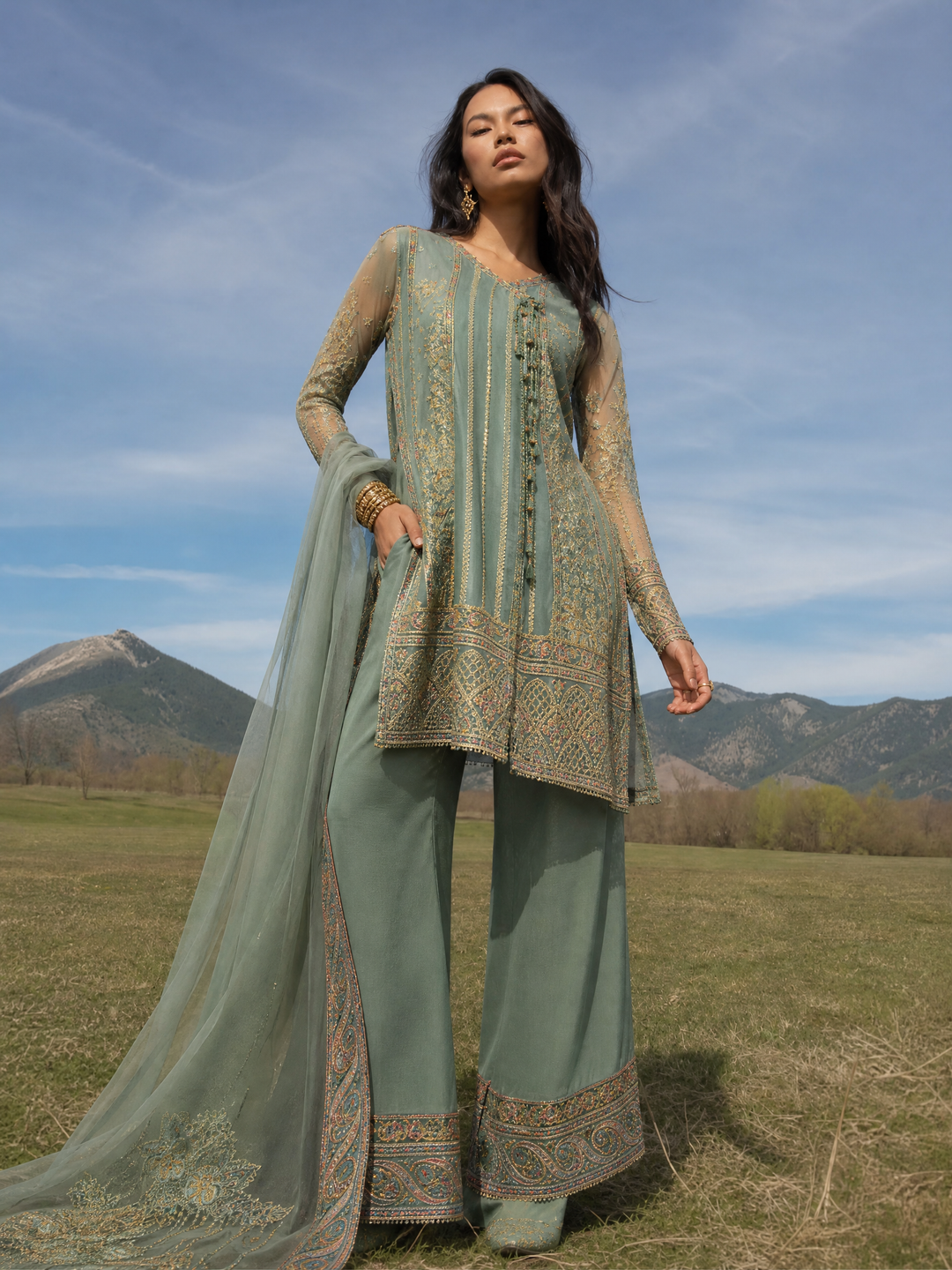 Push Pawan by Zarizaa Unstitched Embroidered Organza 3 Piece Suit ZZ26UPP D-4C Kirsi - Wedding Collection