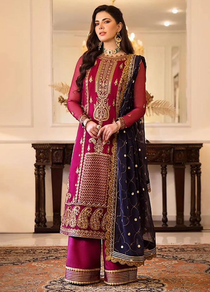 Zari Sitara By Asim Jofa Embroidered Chiffon Unstitched Suit 2 Piece AJ23ZS AJZS-16 - Luxury Eid Collection