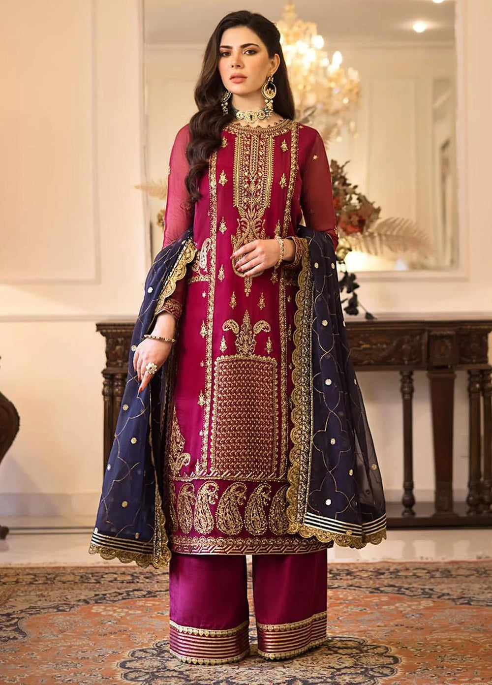 Zari Sitara By Asim Jofa Embroidered Chiffon Unstitched Suit 2 Piece AJ23ZS AJZS-16 - Luxury Eid Collection