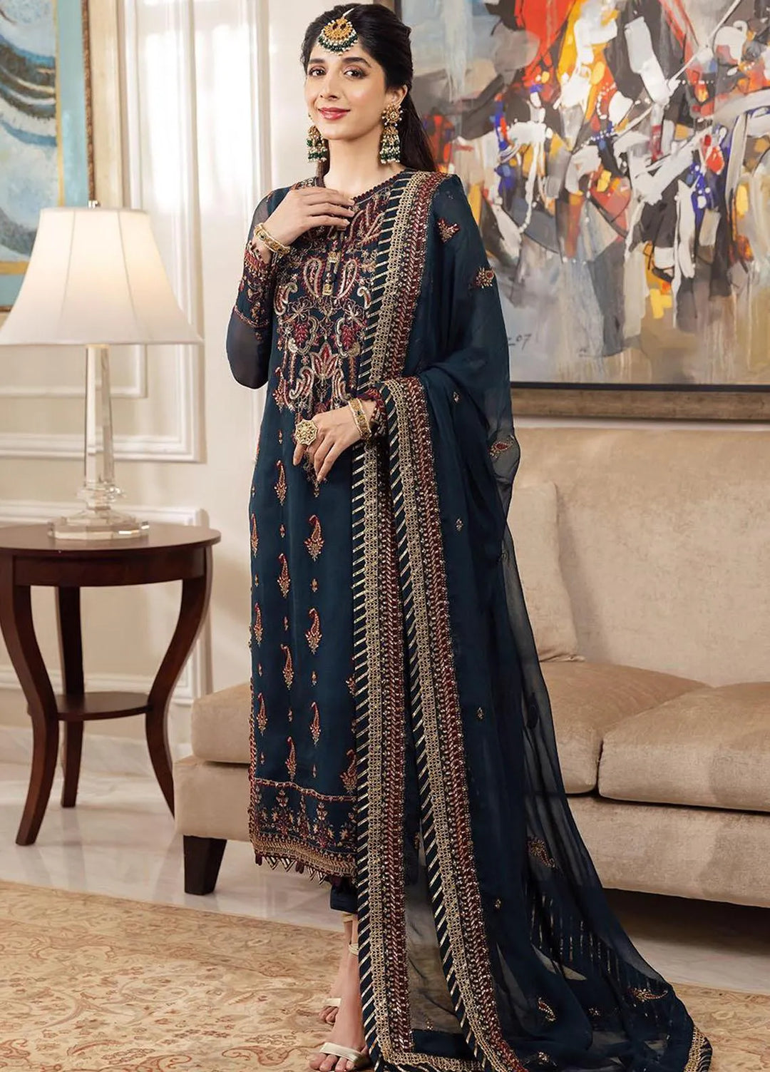 Zari Sitara By Asim Jofa Embroidered Chiffon Unstitched Suit 3 Piece AJ23ZS AJZS-03 - Luxury Eid Collection