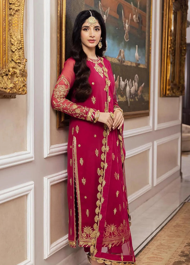 Zari Sitara By Asim Jofa Embroidered Chiffon Unstitched Suit 3 Piece AJ23ZS AJZS-22 - Luxury Eid Collection