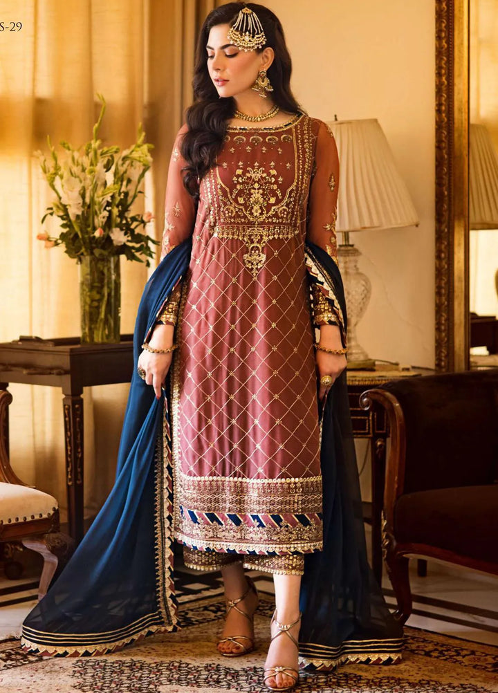 Zari Sitara By Asim Jofa Embroidered Chiffon Unstitched Suit 3 Piece AJ23ZS AJZS-29 - Luxury Eid Collection