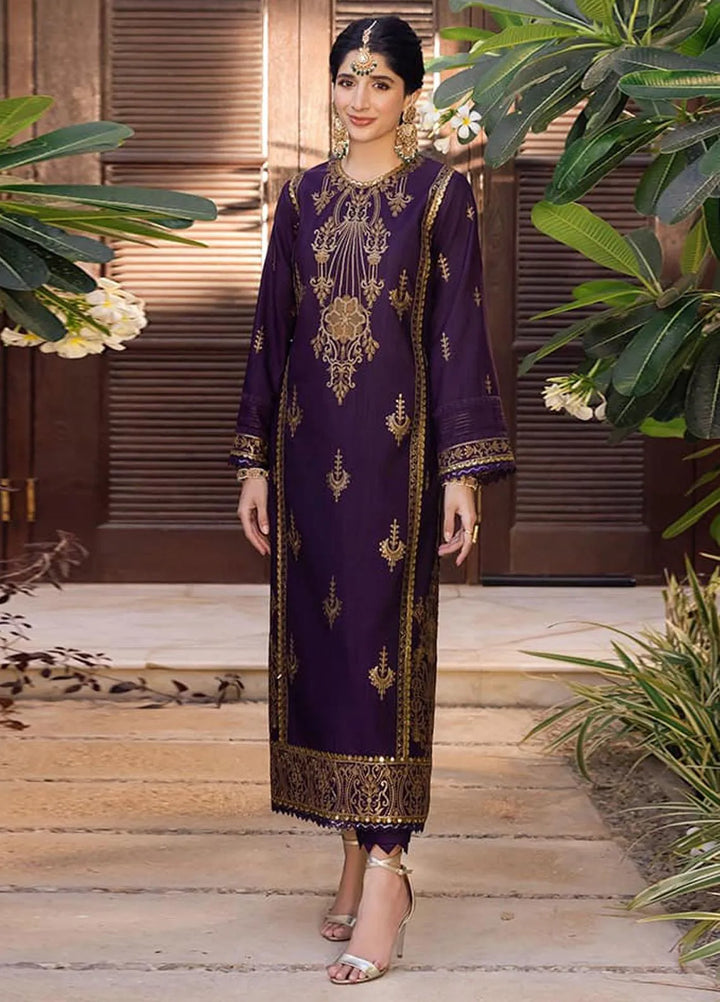 Zari Sitara By Asim Jofa Embroidered Raw Silk Kurti Unstitched AJ23ZS AJZS-13 - Luxury Eid Collection