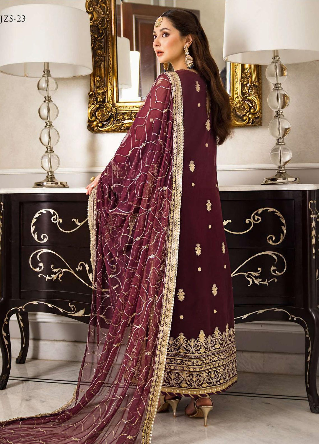 Zari Sitara By Asim Jofa Embroidered Chiffon Suits Unstitched 3 Piece AJ23ZS AJZS-23 - Luxury Eid Collection