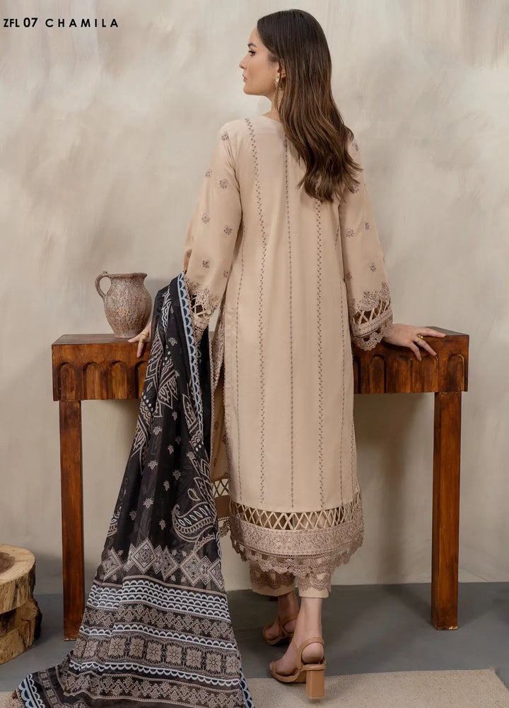 Zarif Chikankari Lawn Suit Unstitched 3 Piece ZF24F ZFL-07 Chamila - Summer Collection