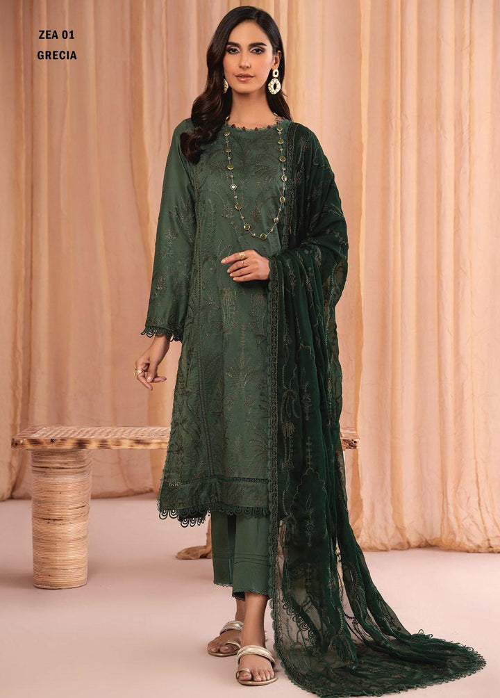 Zarif Embroidered Lawn Suits Unstitched 3 Piece ZF23EA ZEA-01 Grecia - Eid Collection