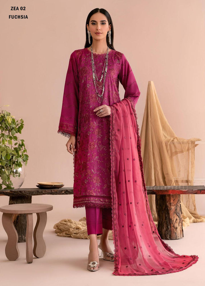 Zarif Embroidered Lawn Suits Unstitched 3 Piece ZF23EA ZEA-02 Fushsia - Eid Collection