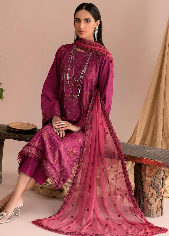 Zarif Embroidered Lawn Suits Unstitched 3 Piece ZF23EA ZEA-02 Fushsia - Eid Collection