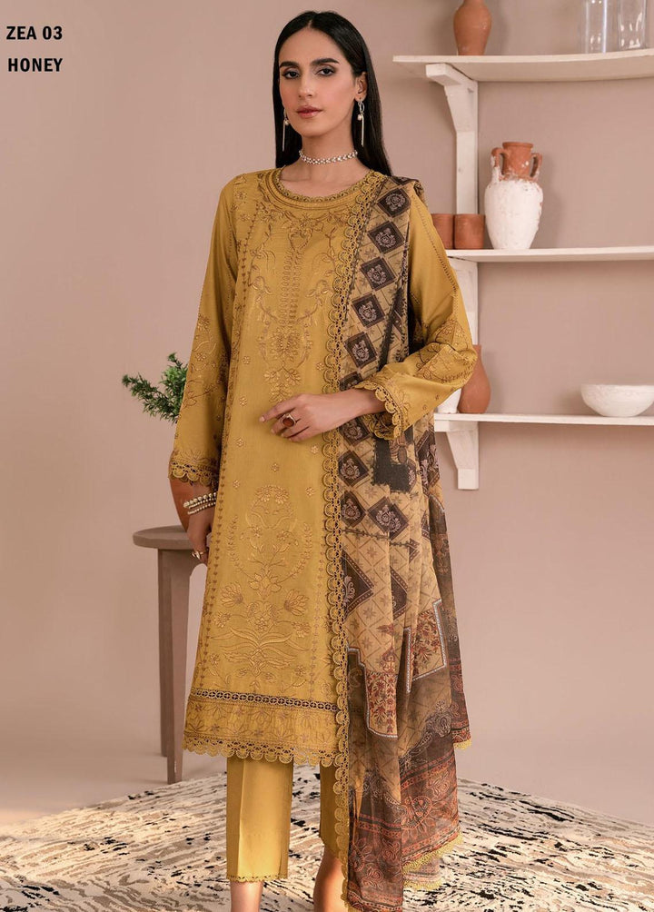 Zarif Embroidered Lawn Suits Unstitched 3 Piece ZF23EA ZEA-03 Honey - Eid Collection