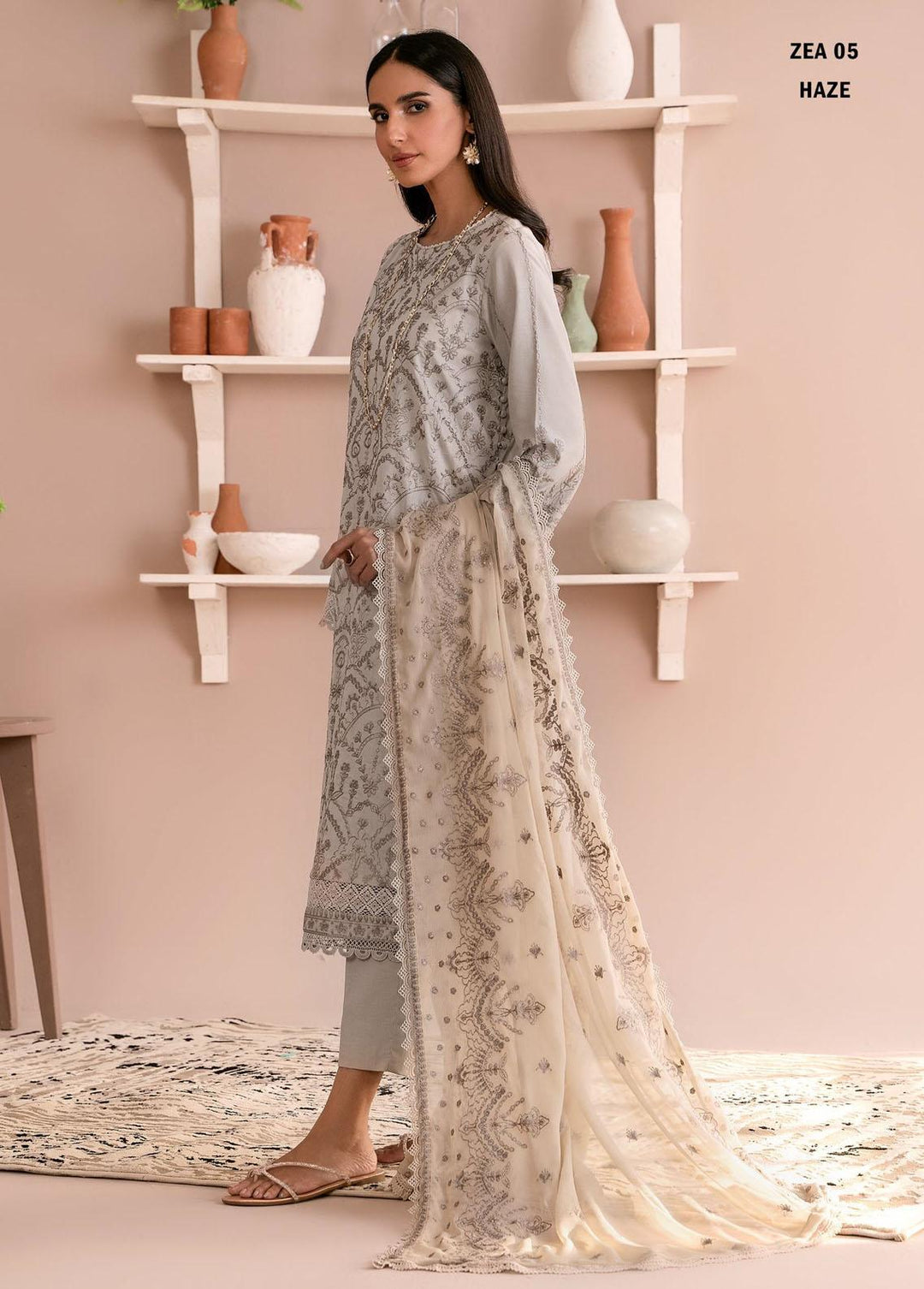 Zarif Embroidered Lawn Suits Unstitched 3 Piece ZF23EA ZEA-05 Haze - Eid Collection