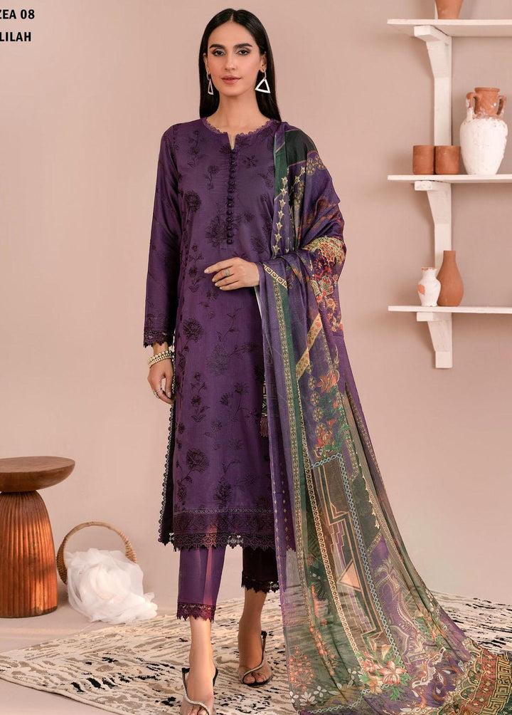 Zarif Embroidered Lawn Suits Unstitched 3 Piece ZF23EA ZEA-08 Lilah - Eid Collection