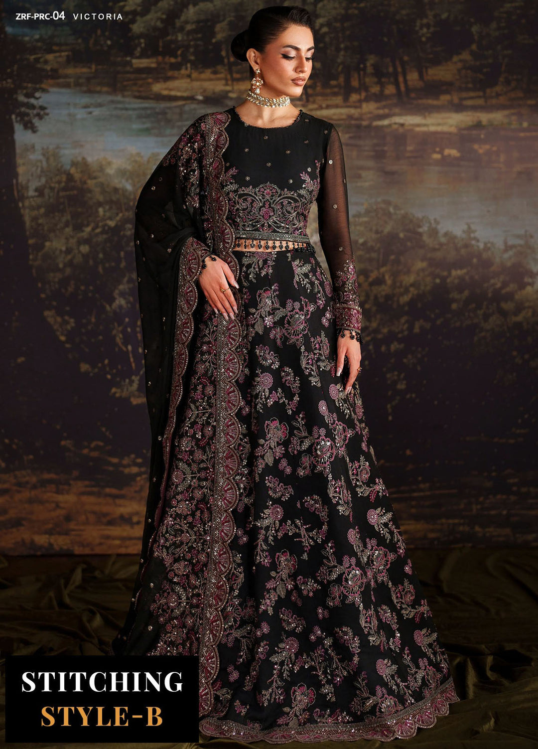Zarif Embroidered Chiffon Suits Unstitched 3 Piece ZAF25PC Prc-04 Victoria - Formals Collection