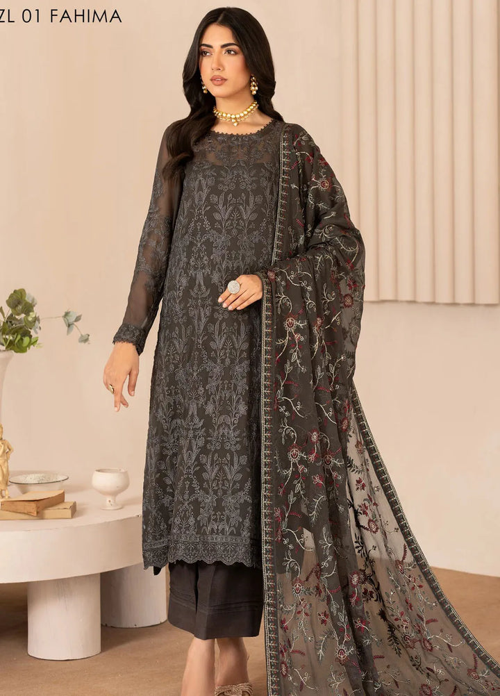 Zarif Embroidered Chiffon Suits Unstitched 3 Piece ZF24TW ZL 01 Fahima - Formal Collection