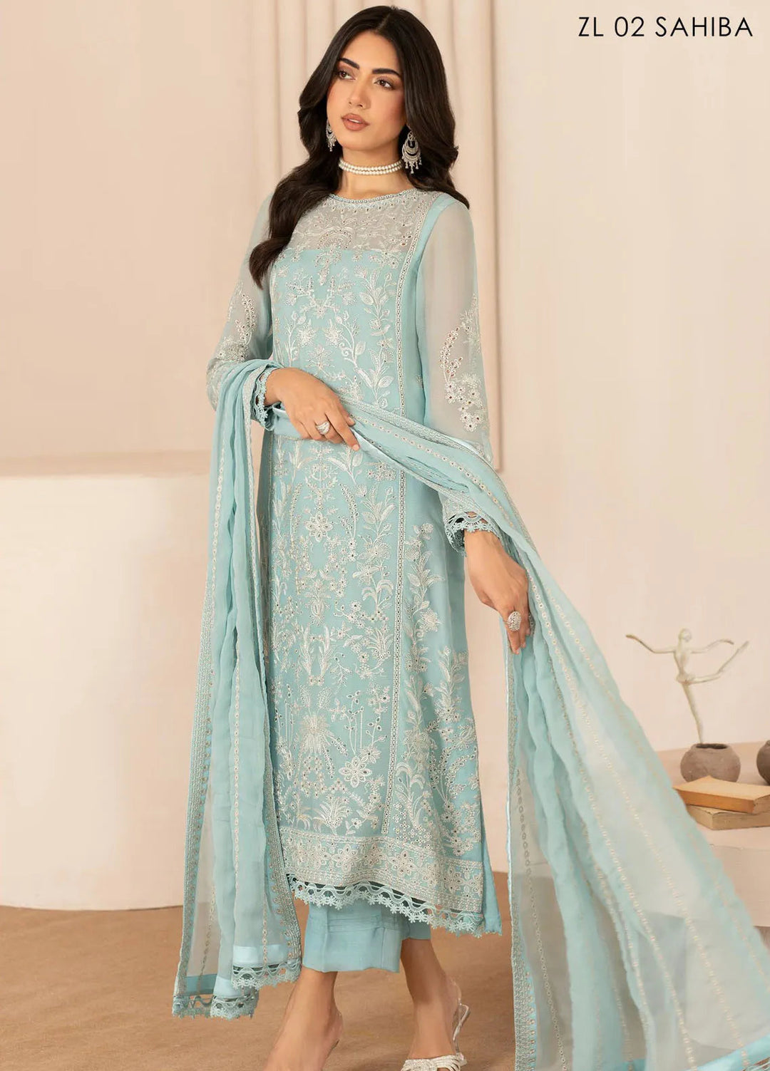 Zarif Embroidered Chiffon Suits Unstitched 3 Piece ZR25UF ZL 02 Sahiba - Formal Collection