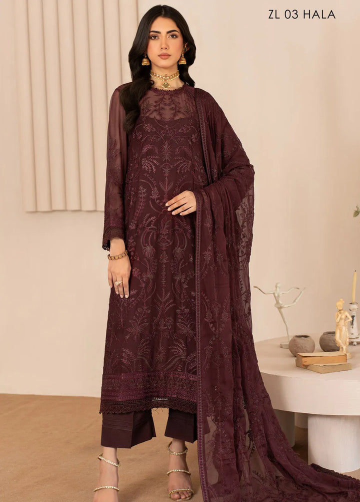 Zarif Embroidered Chiffon Suits Unstitched 3 Piece ZF24TW ZL 03 Hala - Formal Collection