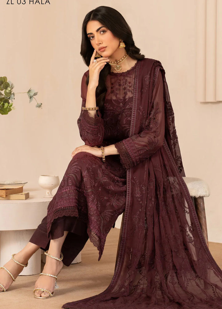 Zarif Embroidered Chiffon Suits Unstitched 3 Piece ZF24TW ZL 03 Hala - Formal Collection