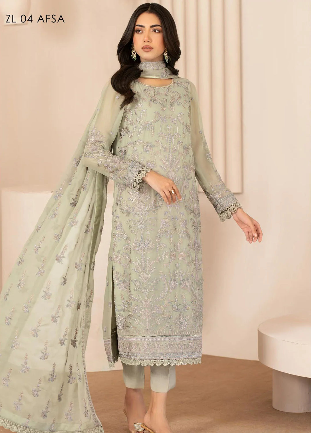 Zarif Embroidered Chiffon Suits Unstitched 3 Piece ZF24TW ZL 04 Afsa - Formal Collection