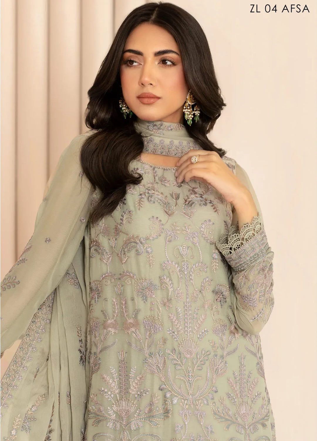 Zarif Embroidered Chiffon Suits Unstitched 3 Piece ZF24TW ZL 04 Afsa - Formal Collection