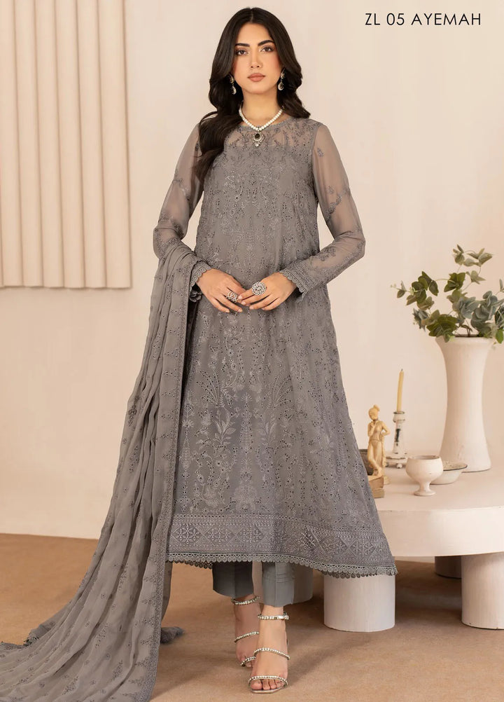 Zarif Embroidered Chiffon Suits Unstitched 3 Piece ZF24TW ZL 05 Ayemah - Formal Collection