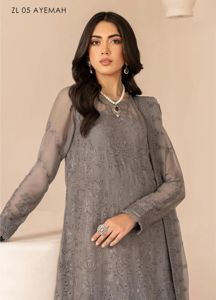 Zarif Embroidered Chiffon Suits Unstitched 3 Piece ZF24TW ZL 05 Ayemah - Formal Collection