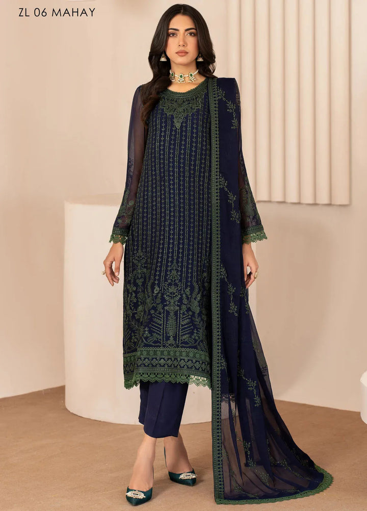 Zarif Embroidered Chiffon Suits Unstitched 3 Piece ZF24TW ZL 06 Mahay - Formal Collection