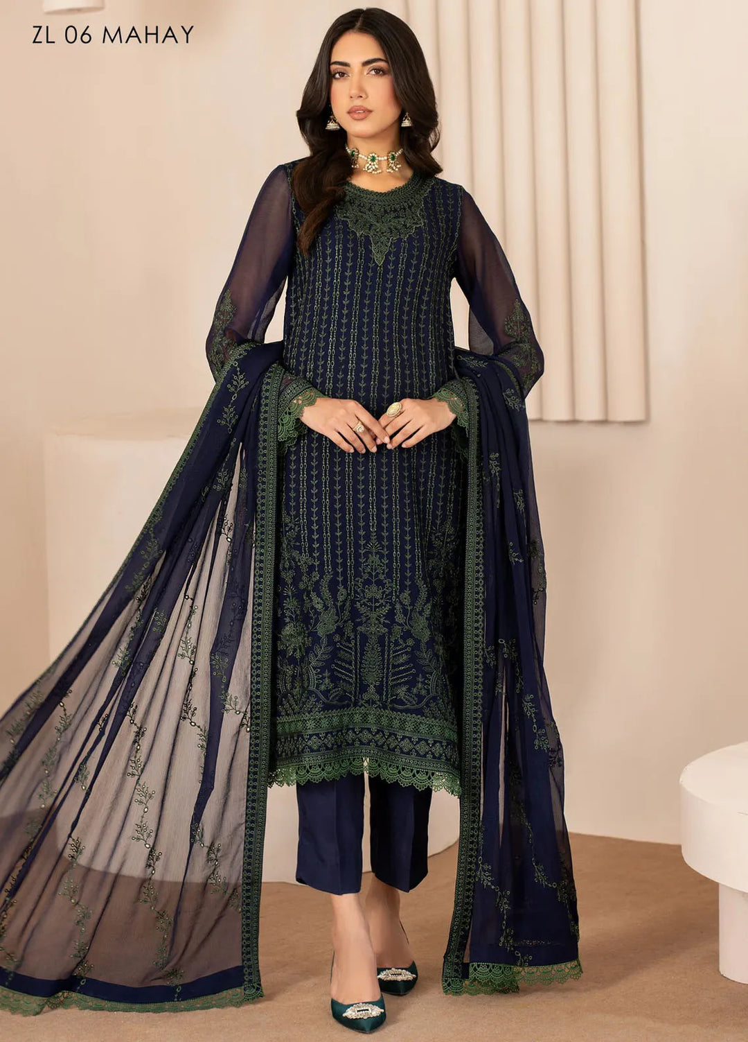 Zarif Embroidered Chiffon Suits Unstitched 3 Piece ZF24TW ZL 06 Mahay - Formal Collection