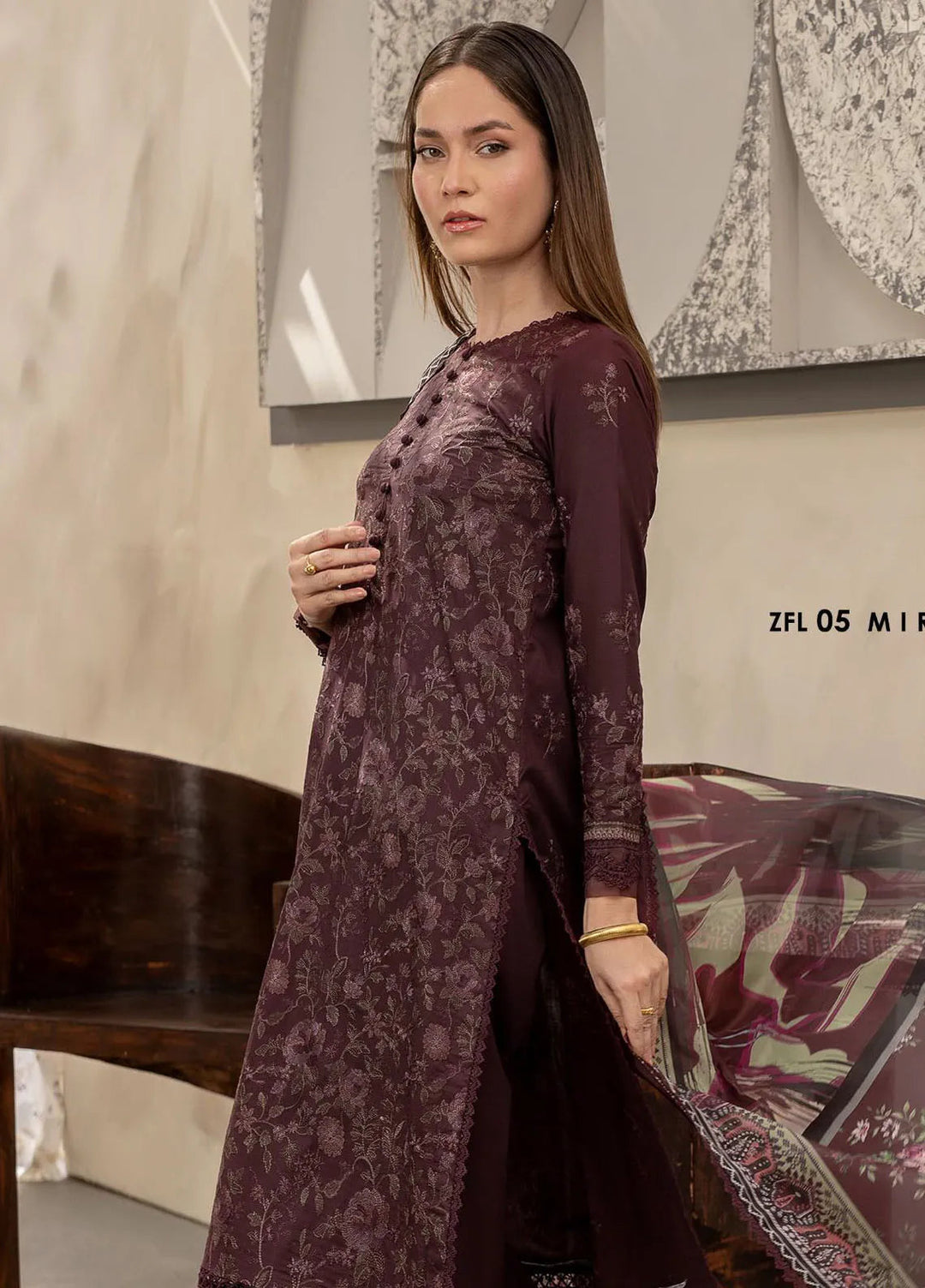 Zarif Embroidered Lawn Unstitched Suit 3 Piece ZF24F ZFL-05 Miraal - Summer Collection