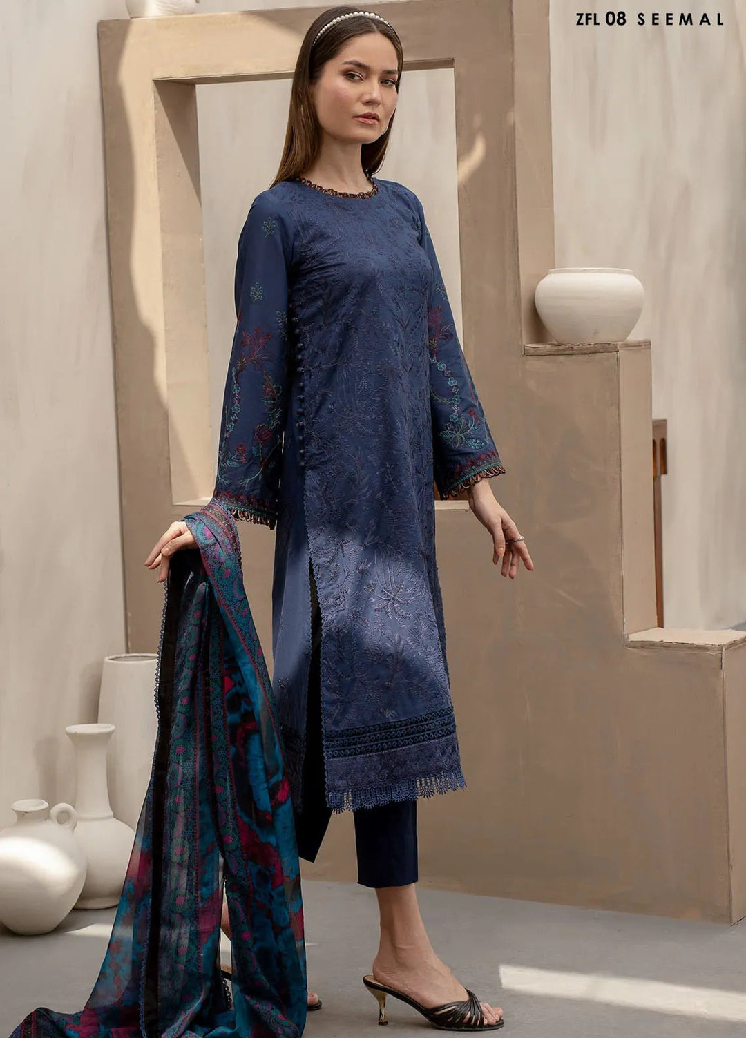 Zarif Embroidered Lawn Unstitched Suit 3 Piece ZF24F ZFL-08 Seemal - Summer Collection