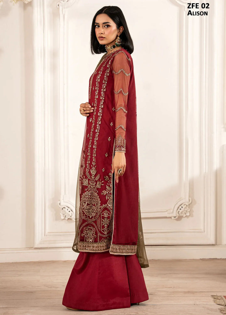 Zarif Embroidered Net Suit Unstitched 3 Piece ZR25UF ZFE-02 Alison - Formals Collection
