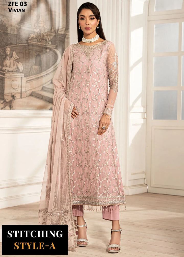 Zarif Embroidered Net Suit Unstitched 3 Piece ZF25FE ZFE-03 Vivian - Formals Collection