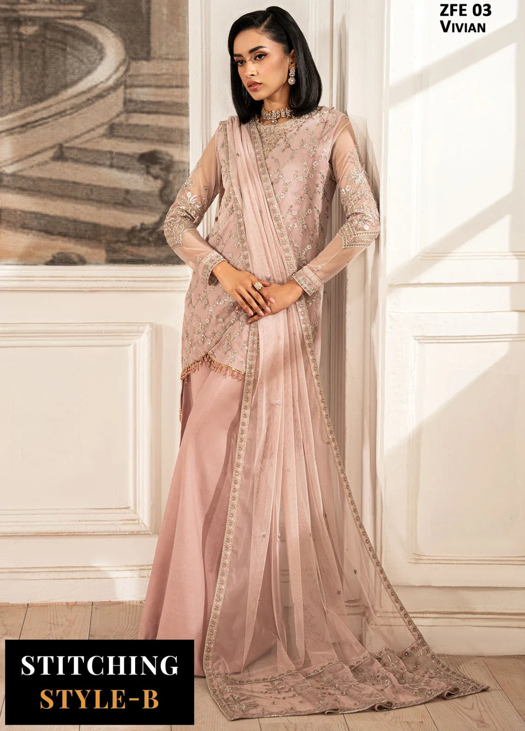 Zarif Embroidered Net Suit Unstitched 3 Piece ZF25FE ZFE-03 Vivian - Formals Collection