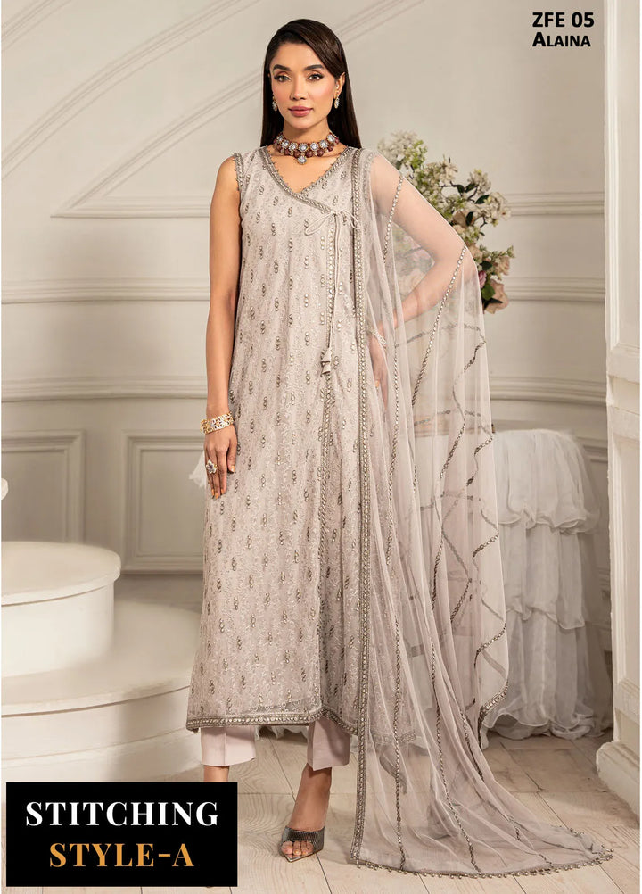 Zarif Embroidered Net Suit Unstitched 3 Piece ZF25FE ZFE-05 Alaina - Formals Collection