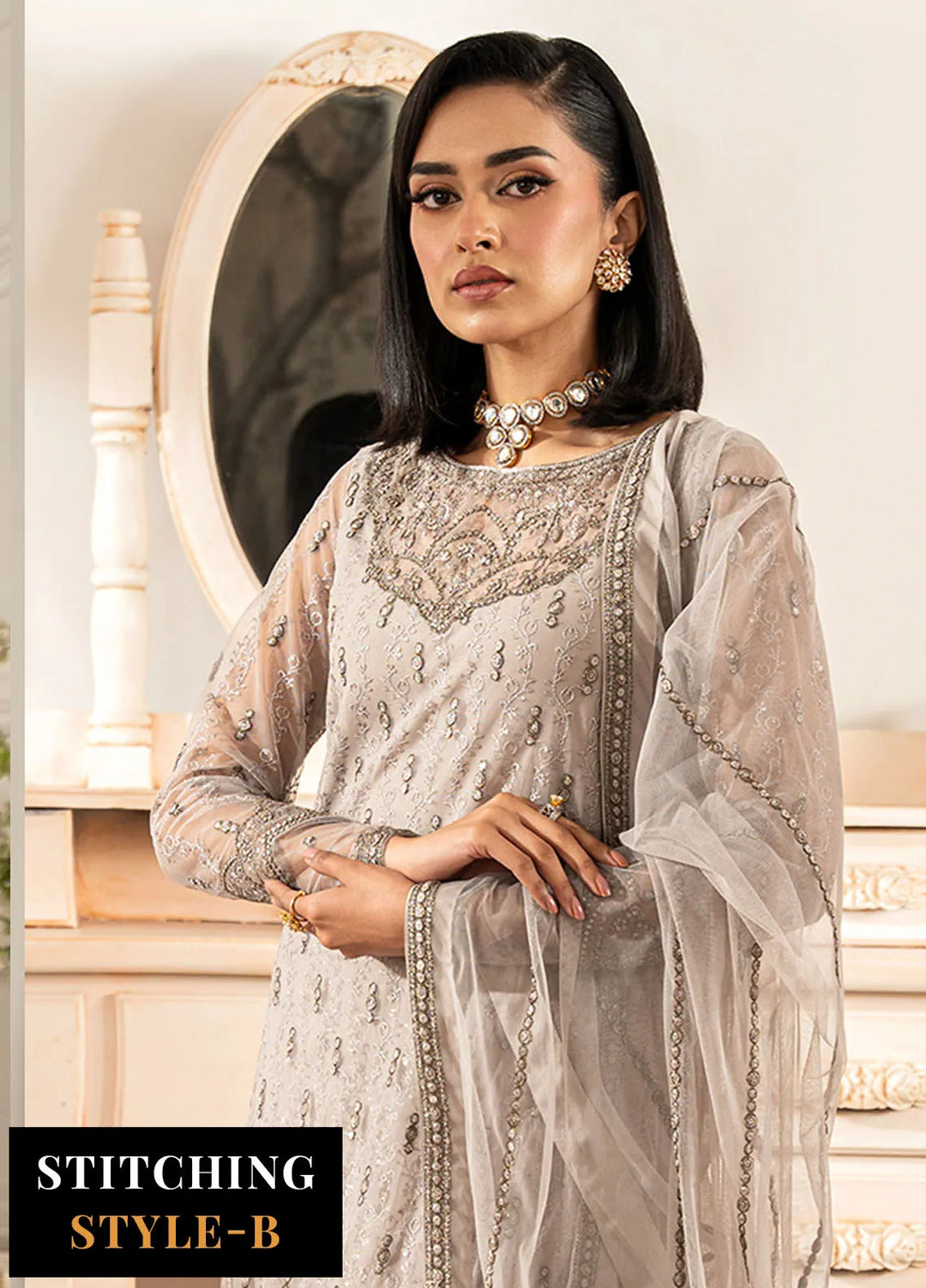 Zarif Embroidered Net Suit Unstitched 3 Piece ZF25FE ZFE-05 Alaina - Formals Collection