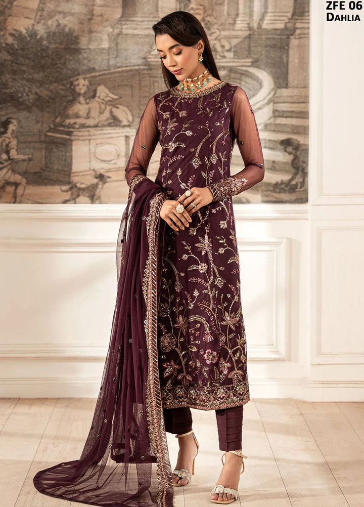 Zarif Embroidered Net Suit Unstitched 3 Piece ZF25FE ZFE-06 Danlia - Formals Collection