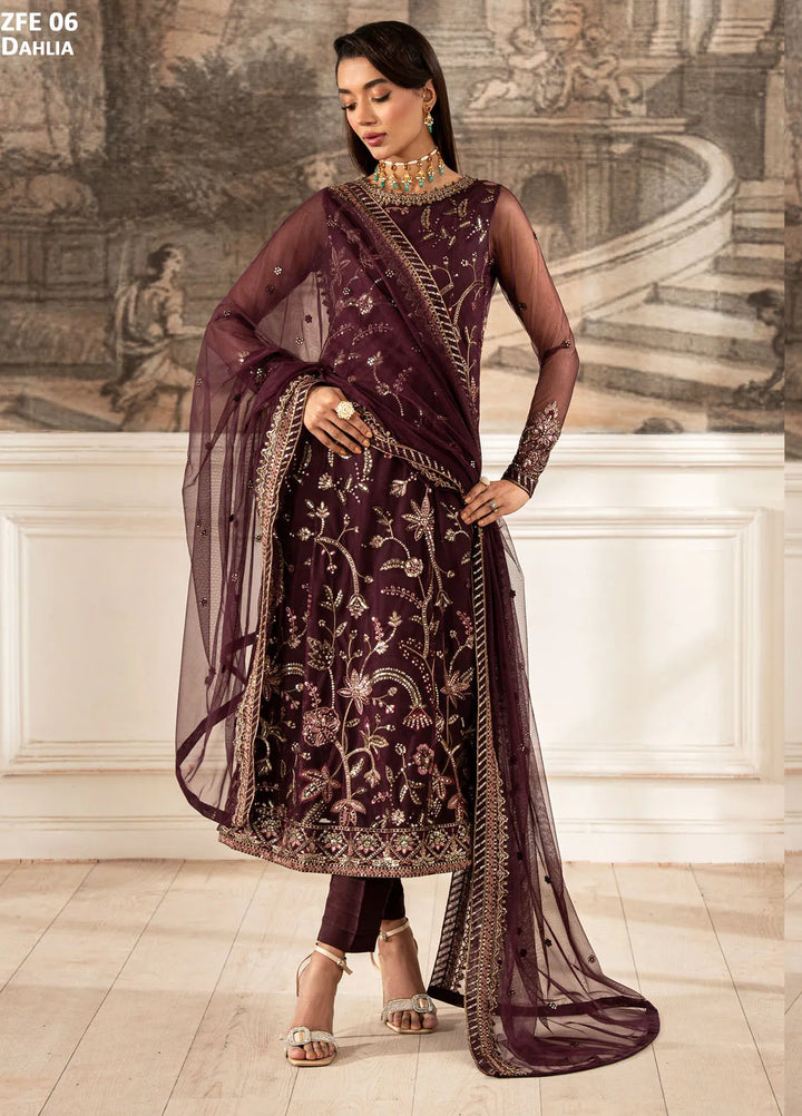 Zarif Embroidered Net Suit Unstitched 3 Piece ZF25FE ZFE-06 Danlia - Formals Collection