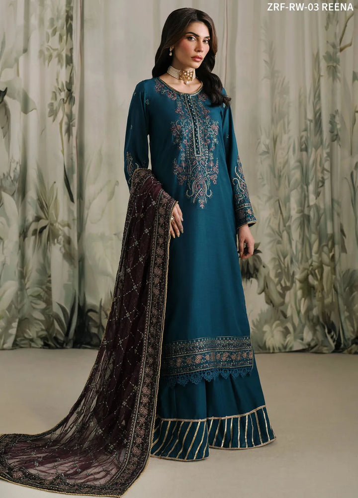 Zarif Embroidered Raw Silk Suit Unstitched 3 Piece ZRF-RW-03 Reena - Festive Collection