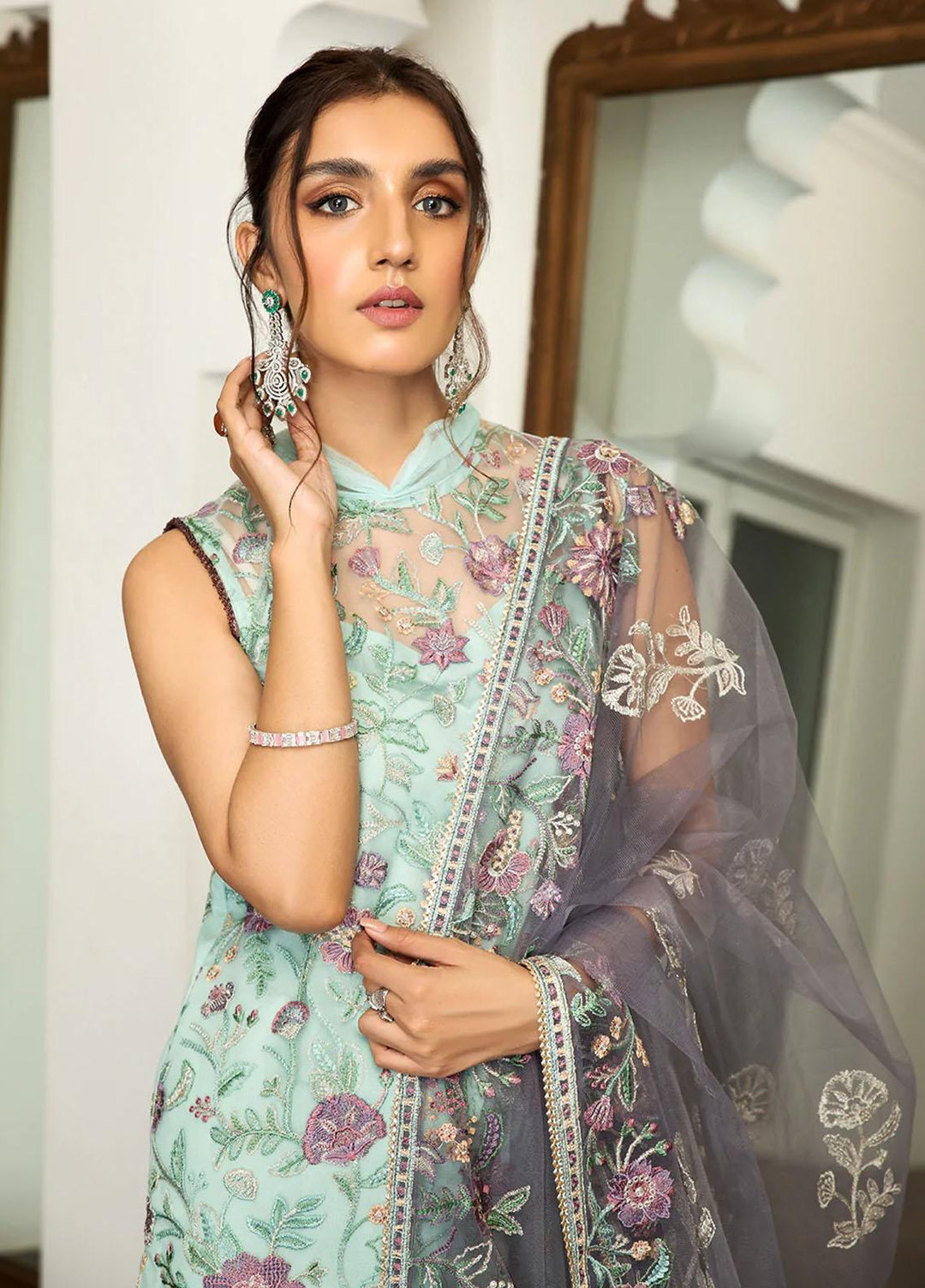 Zarif Embroidered Net Suits Unstitched 3 Piece ZM 07 ZAUQ - Luxury Collection