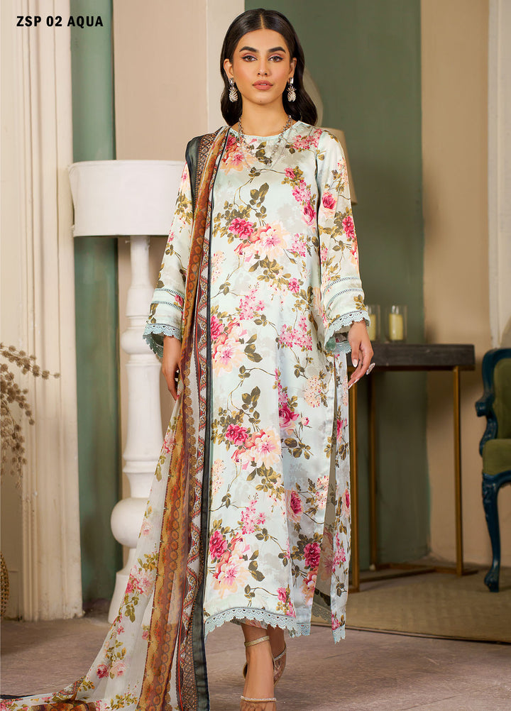 Zarif Printed Silk Suits Unstitched 3 Piece ZF24SP ZSP 02 Aqua - Summer Collection