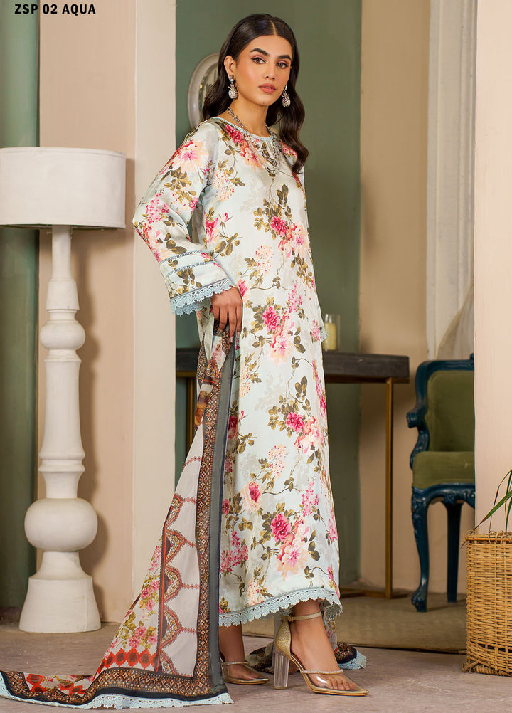 Zarif Printed Silk Suits Unstitched 3 Piece ZF24SP ZSP 02 Aqua - Summer Collection