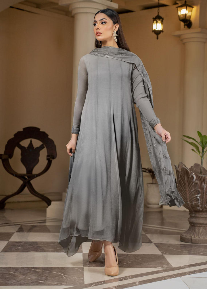 Zarif Pret Embroidered Chiffon 3 Piece Suit Charcoal