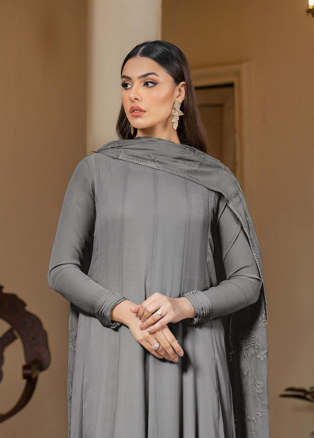 Zarif Pret Embroidered Chiffon 3 Piece Suit Charcoal